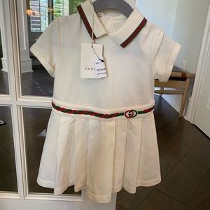 Gucci Embroidered Double G Logo Polo Dress 24M